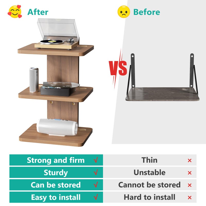 WALI Floating TV Shelf, 3 Tier Projector Shelf for DVD Players, Routers, Game Consoles, Cable Boxes, Living Room Decor Accessories, Wall Mount Shelves Holds Up to 22lbs (CS303N), 3-Shelf, Walnut Brown - Image 4