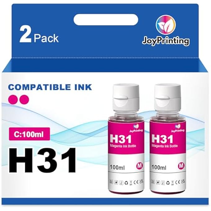 31 INK MAGENTA COMPATIBLE WITH HP 31 INK BOTTLE SET WORK FOR HP SMART TANK 7301 7602 7001 5000 5101 6001 5102 5103 651 551 455 457 450 (2 X MAGENTA 100ML) - Image 1
