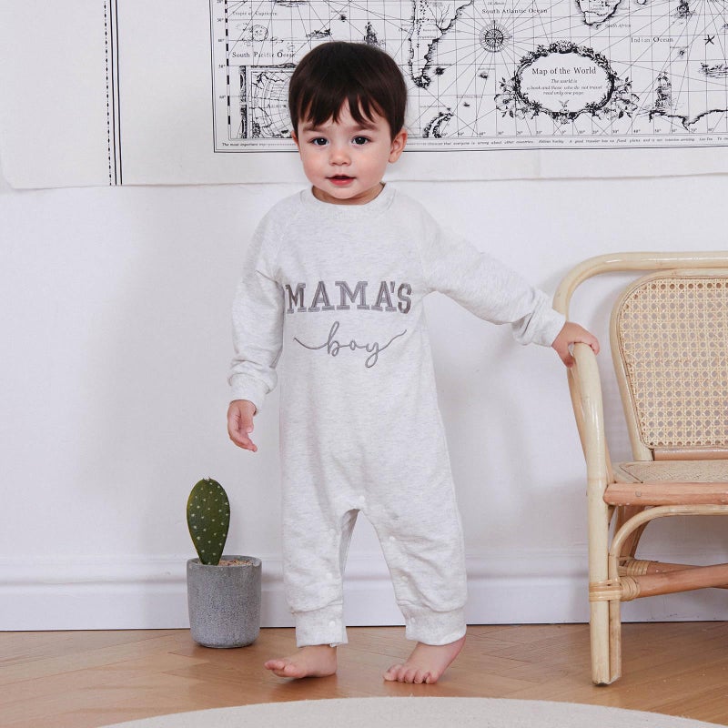 FOCUSNORM Newborn Baby Boy Fall Outfit Mamas Boy Embroidery Jumpsuit Long Sleeve Crewneck Romper Infant Boy Winter Clothes (Mamas Boy Gray, 0-3 Months) - Image 4