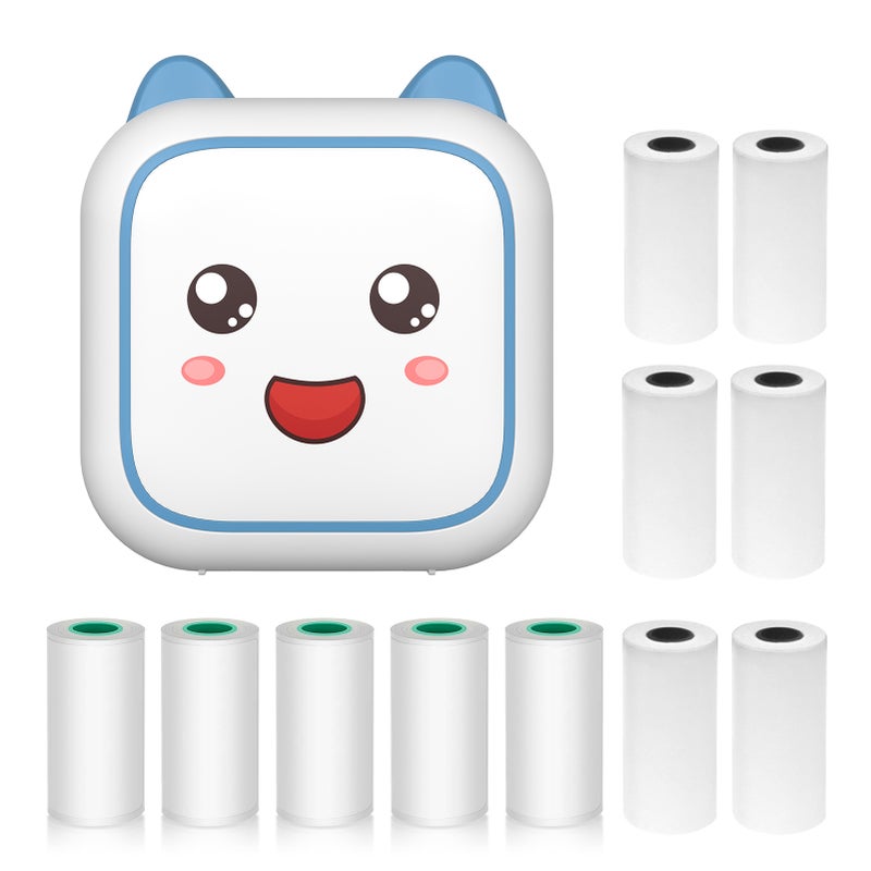 Mini Thermal Printer Multifunction Portable Sticker Maker Instant Photo Inkless Printing Support BT Connection for Smartphone with 6 Paper Rolls 57mm + 5 Self-Adhesive Paper Rolls Compatible with iOS Android System for Picture Receipt Memo Note Label - Image 1