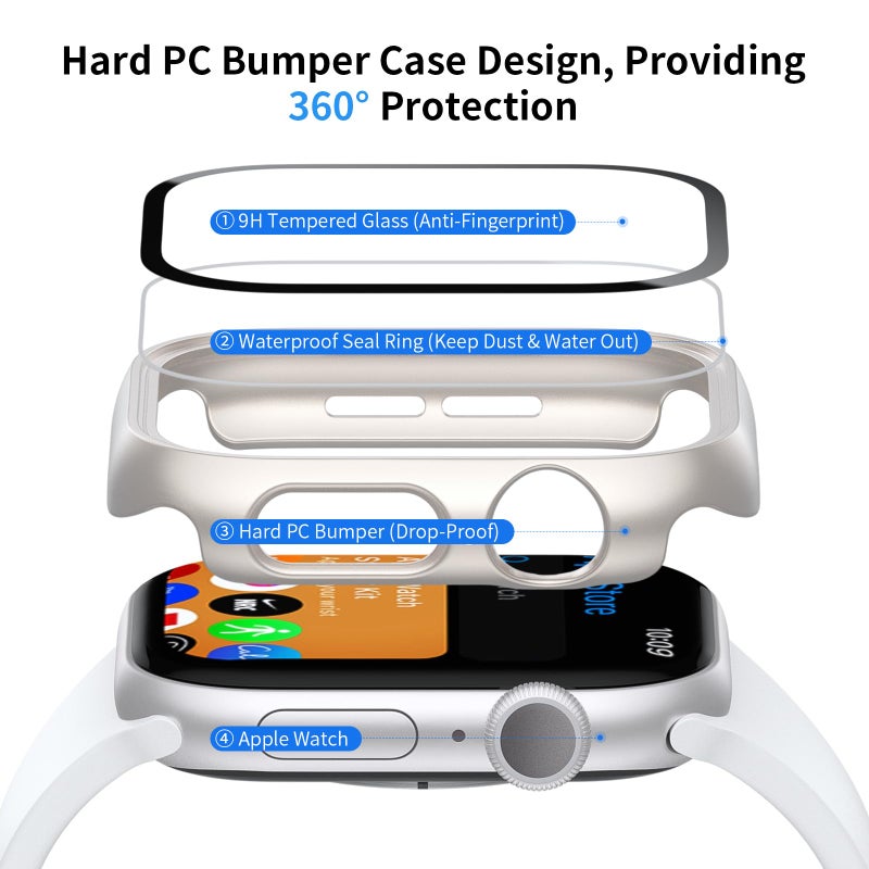 JERXUN 6 Pack Case Screen Protector for Apple Watch Series 11 (2025) Series 10 42mm, Ultra-Thin Scratch Resistant Full Protective Hard PC Bumper Cover with Tempered Glass for iWatch 42mm - Image 2