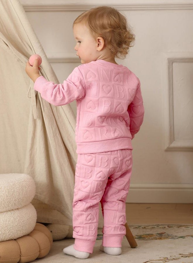 Jecson Toddler Baby Girl Clothes: Soft Warm Outfits Set Quilted Heart Sweatshirt & Pants Cute Fall Winter Home Out 2Pcs 3M-4T, Pink, 2-3 Years - Image 4