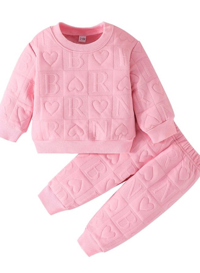 Jecson Toddler Baby Girl Clothes: Soft Warm Outfits Set Quilted Heart Sweatshirt & Pants Cute Fall Winter Home Out 2Pcs 3M-4T, Pink, 2-3 Years - Image 1