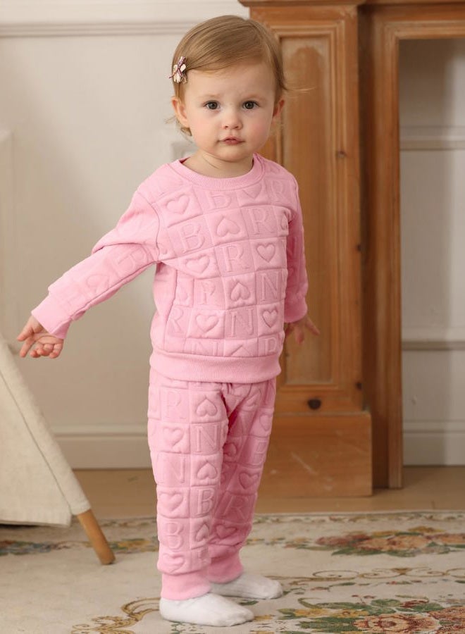 Jecson Toddler Baby Girl Clothes: Soft Warm Outfits Set Quilted Heart Sweatshirt & Pants Cute Fall Winter Home Out 2Pcs 3M-4T, Pink, 2-3 Years - Image 2