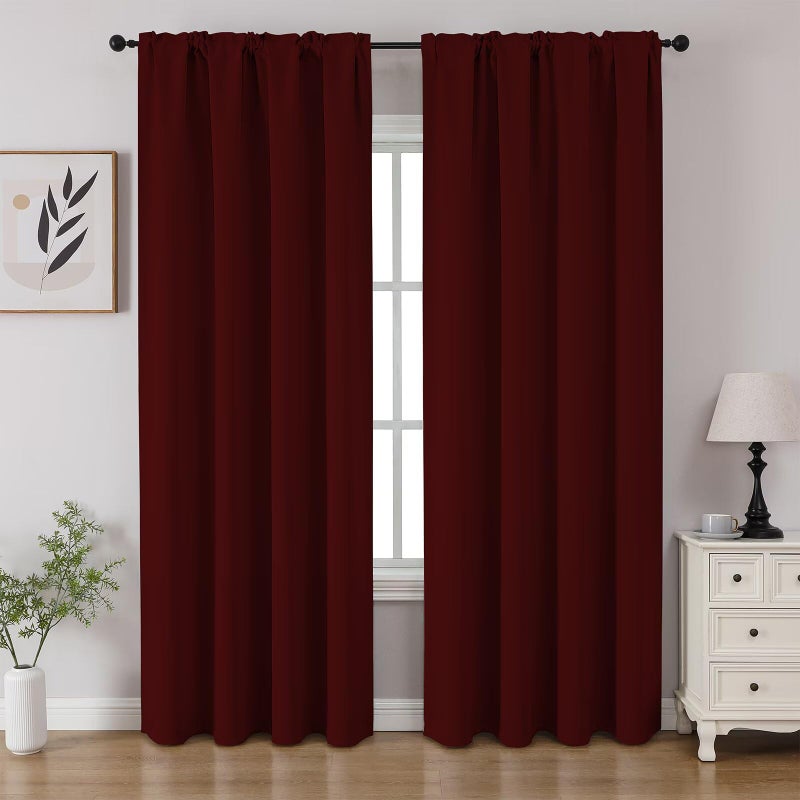 CUCRAF Burgundy Red Blackout Curtains 84 inch Length 2 Panels Set, Rod Pocket Room Darkening Drapes for Bedroom Living Room, Insulated Thermal Light Blocking Window Curtain (W52 x L84 Inch) - Image 1