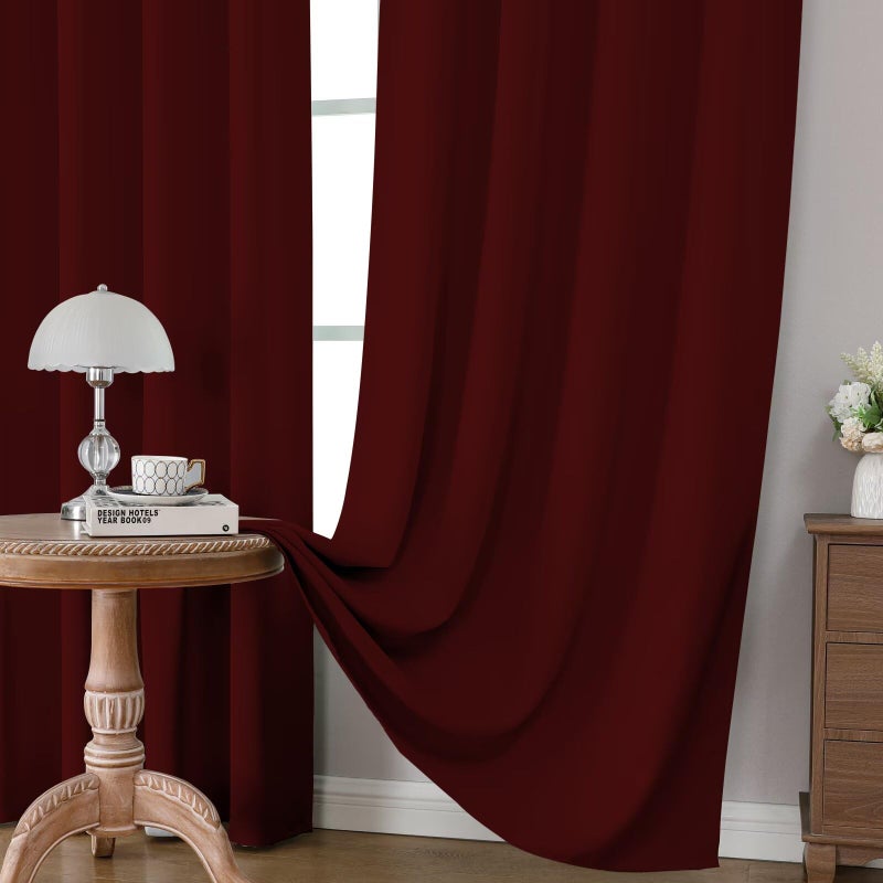 CUCRAF Burgundy Red Blackout Curtains 84 inch Length 2 Panels Set, Rod Pocket Room Darkening Drapes for Bedroom Living Room, Insulated Thermal Light Blocking Window Curtain (W52 x L84 Inch) - Image 5