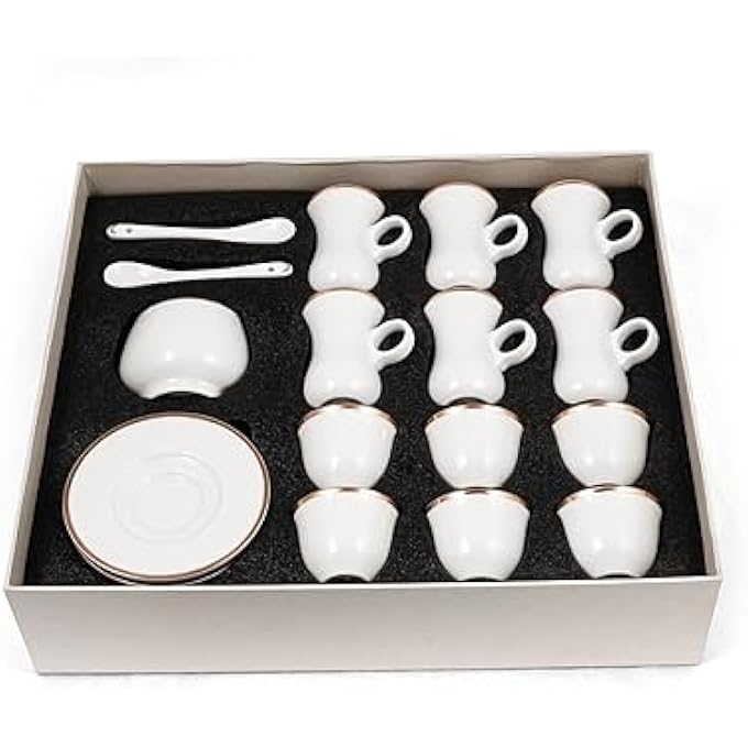rayihni Golden Rim Porcelain Tea And Coffee Serving Set 27Pieces Ivory - Image 3