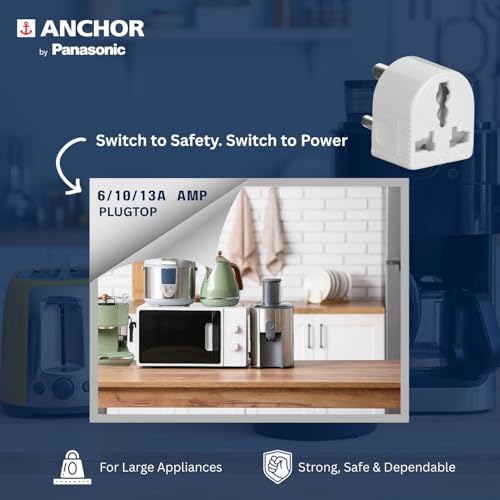 Anchor by Panasonic 6/10/13A 3 Pin Multiplug adapter with Universal Combi Socket | 3 Pin Multi Plug Universal Socket (White, 52809-Pk6) - Image 3