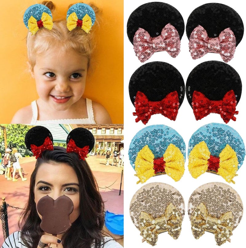 Tobeffect Mouse Ears Hair Bows Clips Glitter Mice Ears Pack Cute Hair Bow Hair Accessories for Women Costume Birthday Party Favor Vacation Halloween Christmas Decoration 4 Pairs