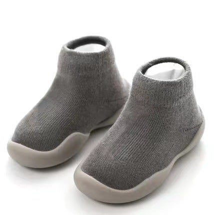 Kids Cartoon Sock Shoes Spring Autumn Anti-Slip Mid-Tube Gray solid color 