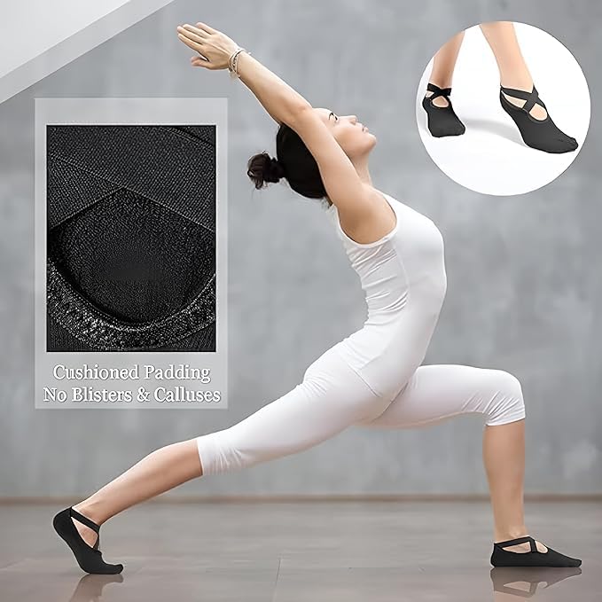 Fennec Mart Yoga Socks for Women with Non-Slip Grips & Straps Ideal for Pilates, Barre, Ballet, Dance & Barefoot Workouts (Black) (IN, Alpha, Free Size, 2, Black) - Image 5
