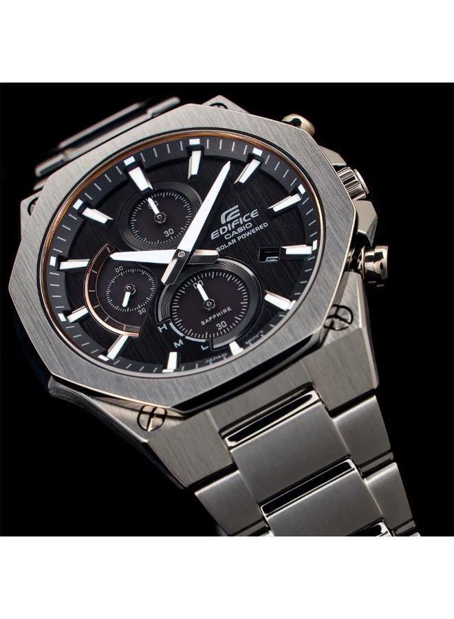 Casio Edifice EFS-S570DC-1AUDF Men’s Slim Solar Black IP Stainless Steel Watch with Black Dial & Sapphire Crystal – 100m Water Resistant - Image 2