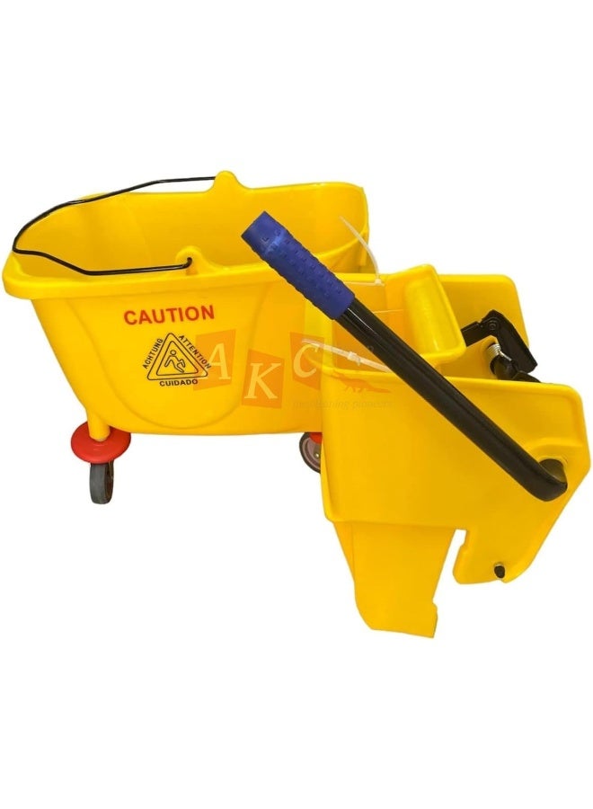 AKC دلو ممسحة مصفاة ميني - 32 لتر دلو ممسحة تجاري ثقيل الوزن مع عجلات، أصفر، سهل الاستخدام ومتين لتنظيف الأرضيات الاحترافي - Image 4