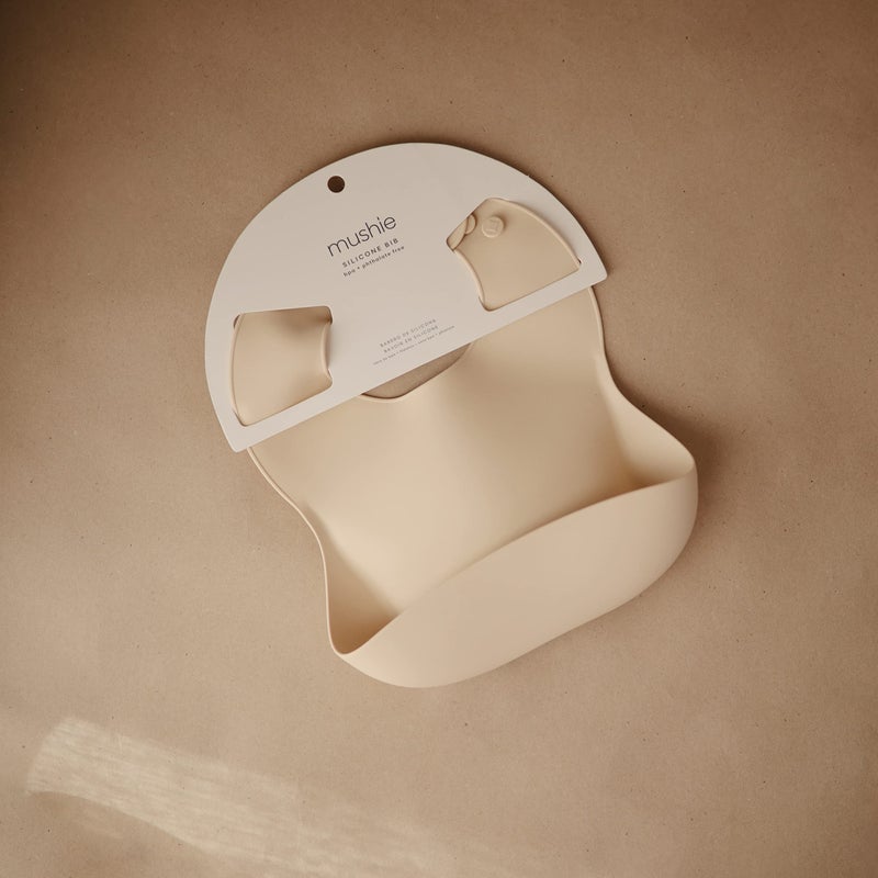 mushie Silicone Baby Bib | Adjustable Fit Waterproof Bibs (Shifting Sand) - Image 2