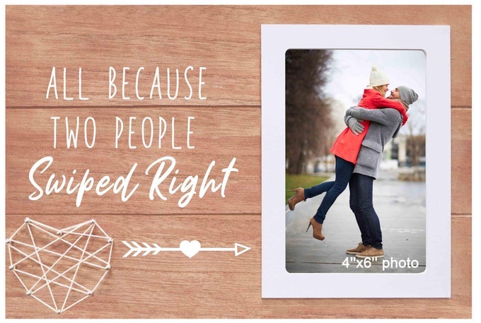 FUNNY LOVE STORY GIFTS FOR BOYFRIEND GIRLFRIEND FIANCE HUSBAND WIFE COUPLESALL BECAUSE TWO PEOPLE SWIPED RIGHTHUMOROUS VALENTINES DAY BIRTHDAY CHIRSTMAS GIFTSWOODEN PICTURE FRAME PHOTO FRAME