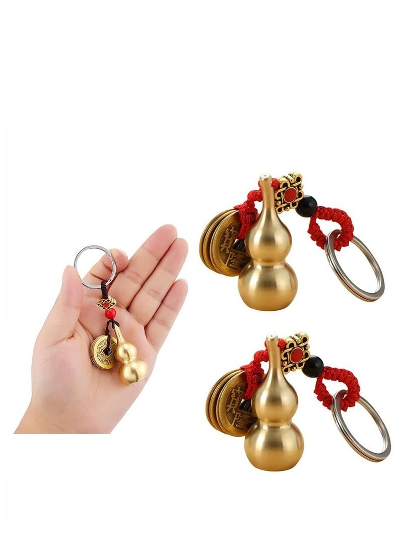 Captaintech - 3 Pieces Chinese Knot Lucky Coins Feng Shui Gourd Keychains of Luck and Treasure Home Garden Decor Health Prosperity - Image 1