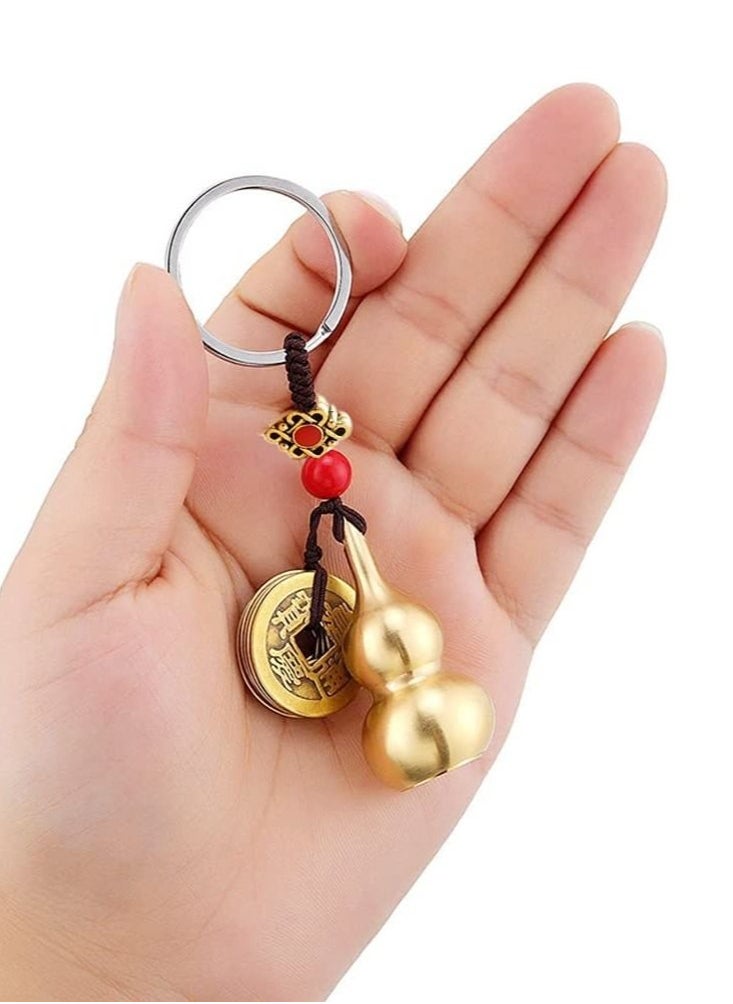 Captaintech - 3 Pieces Chinese Knot Lucky Coins Feng Shui Gourd Keychains of Luck and Treasure Home Garden Decor Health Prosperity - Image 1