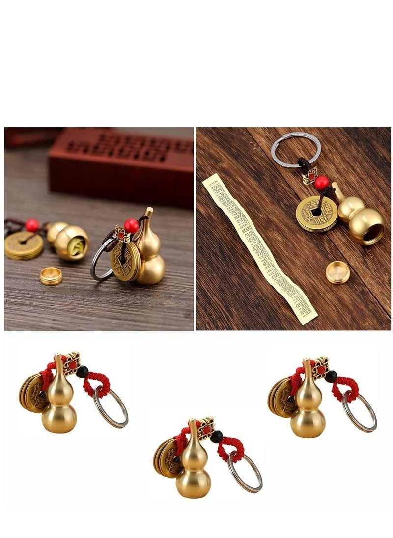 Captaintech - 3 Pieces Chinese Knot Lucky Coins Feng Shui Gourd Keychains of Luck and Treasure Home Garden Decor Health Prosperity - Image 1