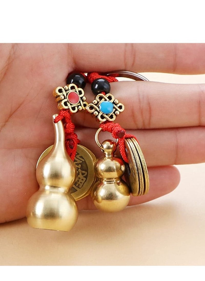 Captaintech - 3 Pieces Chinese Knot Lucky Coins Feng Shui Gourd Keychains of Luck and Treasure Home Garden Decor Health Prosperity - Image 1