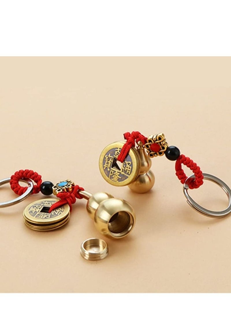 Captaintech - 3 Pieces Chinese Knot Lucky Coins Feng Shui Gourd Keychains of Luck and Treasure Home Garden Decor Health Prosperity - Image 1