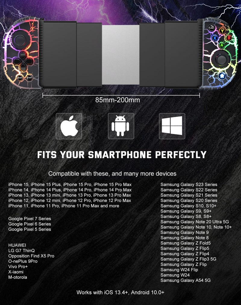 Joso Phone Controller for iPhone, Android, wireless Game Joystick with Hall Effect Joystick/Turbo, RGB Controller for iPhone 16/15/14/13/12 Series, Galaxy S24/23/S22/S21 Series Play COD Mobile & More - Image 5