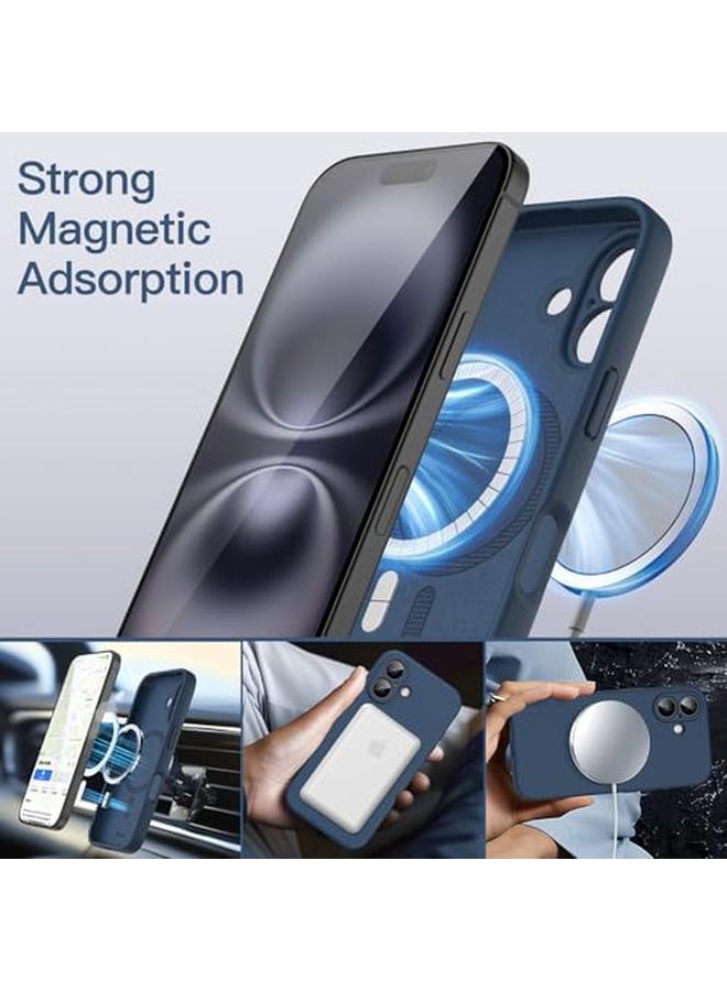 جي تيك جراب سيليكون مغناطيسي لهاتف آيفون 16 مقاس 6.1 بوصة متوافق مع ماج سيف، جراب هاتف ناعم حريري ممتص للصدمات مع عدسة كاميرا حماية كاملة أزرق داكن - Image 3