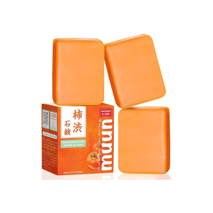 Muun Persimmon Soap Pack 3 For Old People Smell, Odor Control - Japanese Deodorant Soap, Deodorizing Body Wash, Smooth Deeply Cleansing - Body Odor Eliminator