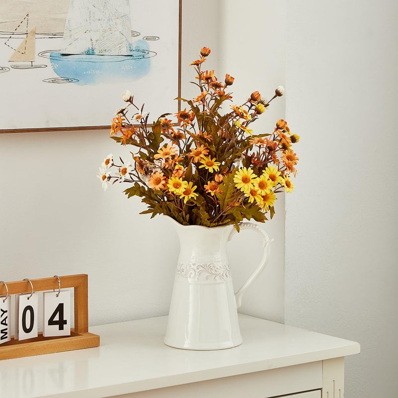 OTARTU White Ceramic Pitcher Vase, Flower Pitcher,Farmhouse vase for Home DÃ©cor, 8.5inch Jug Vase. - Image 3