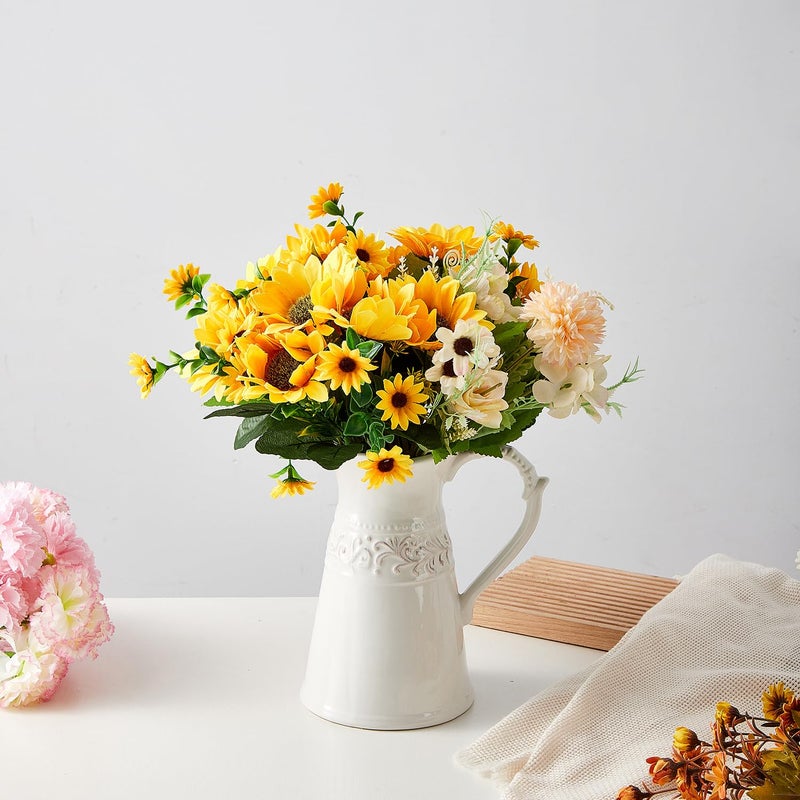 OTARTU White Ceramic Pitcher Vase, Flower Pitcher,Farmhouse vase for Home DÃ©cor, 8.5inch Jug Vase. - Image 5