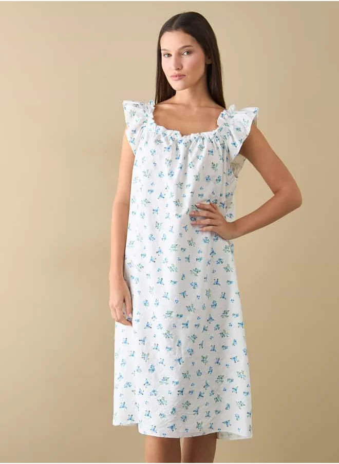 FAV Floral Print Sleepshirt with Ruffle Detail