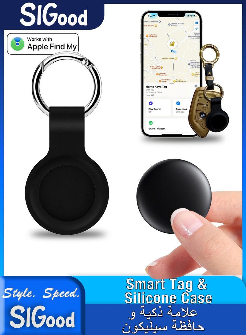 SIGood Smart Bluetooth Tracker with Silicone Case, Key Finder Anti-Loss Device Compatible with Apple Find My App, Works with iOS – Black (1 Pack) - Image 1