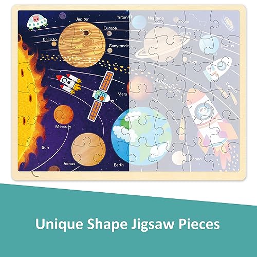 MoinKidz 48 Piece Puzzles for Kids Ages 48 Solar System Wooden Jigsaw Puzzles for Toddlers 4 Year Old Each Piece is Unique Preschool Space Puzzle Ages 35 with Puzzle Tray - Image 5