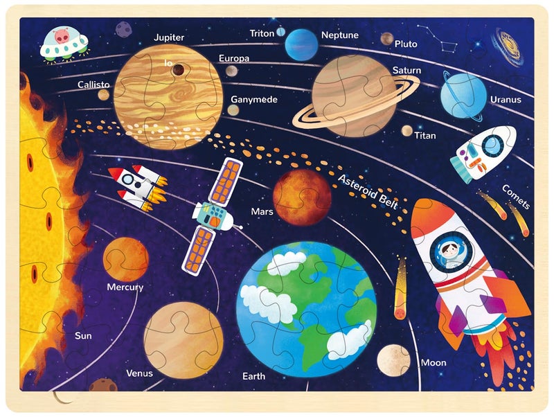 MoinKidz 48 Piece Puzzles for Kids Ages 48 Solar System Wooden Jigsaw Puzzles for Toddlers 4 Year Old Each Piece is Unique Preschool Space Puzzle Ages 35 with Puzzle Tray - Image 3