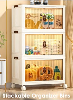 Toshonics 3-Tier Foldable Plastic Storage Bins with Wheels and Dual Doors, Stackable Organizer for Bathroom, Bedroom, Kitchen, and Office – Easy Assembly, Space-Saving, Durable Design  - Image 1