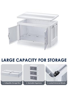 Toshonics 3-Tier Foldable Plastic Storage Bins with Wheels and Dual Doors, Stackable Organizer for Bathroom, Bedroom, Kitchen, and Office – Easy Assembly, Space-Saving, Durable Design  - Image 5
