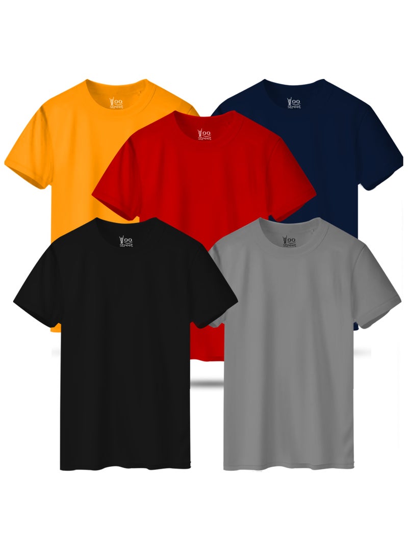Yoo Street Bundle of 5 Classic T-Shirts -BLACK GRAY RED YELLOW NAVY BLUE