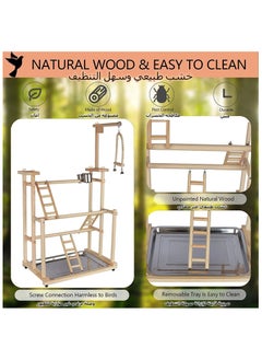 XICEN Wood Bird Playground, Large Parrot Playstand Bird Perch Stand, Bird Gym Playground Playpen for Cockatiel Parakeet Parrot (3 Layers)  - Image 3