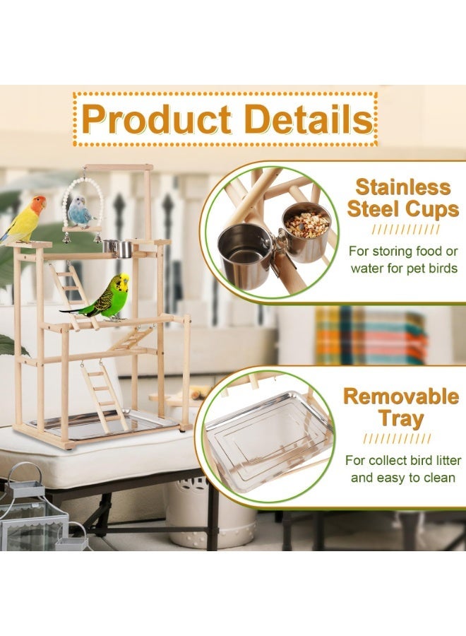 XICEN Pet Parrot Playstand Parrots Bird Playground Bird Play Stand Wood Perch Gym Playpen Ladder with Feeder Cups Bells for Cockatiel Parakeet  (45*31*80cm) - Image 5