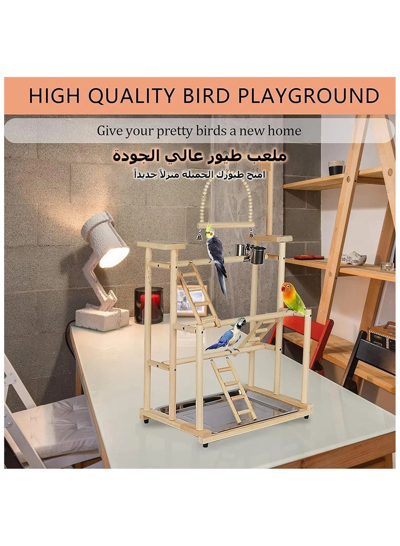 XICEN Pet Parrot Playstand Parrots Bird Playground Bird Play Stand Wood Perch Gym Playpen Ladder with Feeder Cups Bells for Cockatiel Parakeet  (45*31*80cm) - Image 4