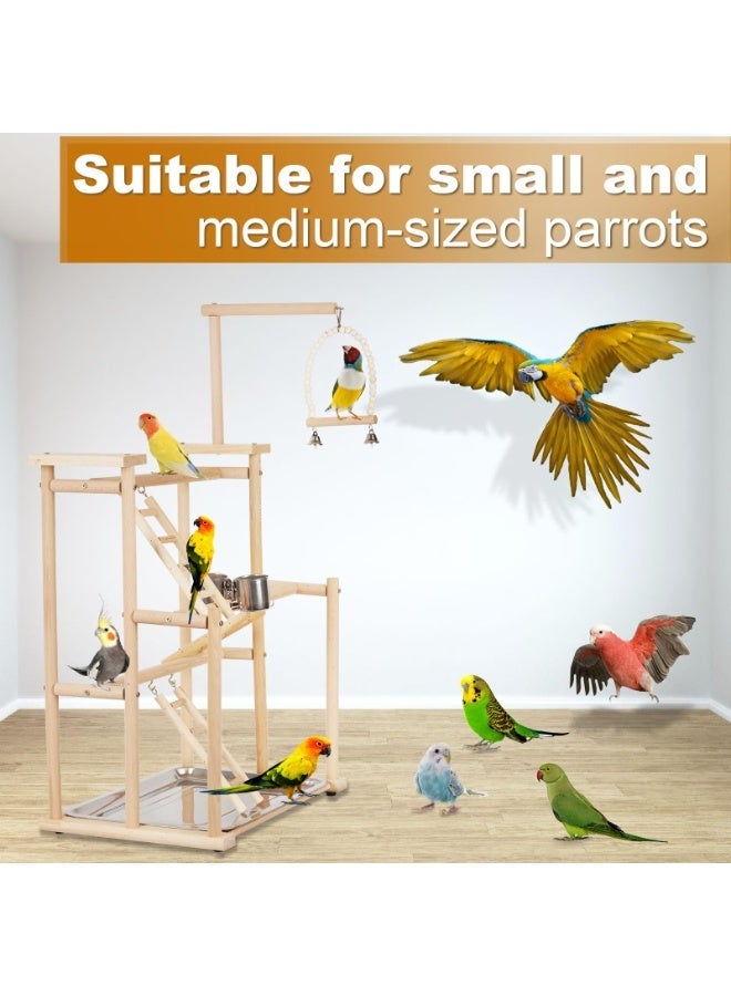 XICEN Pet Parrot Playstand Parrots Bird Playground Bird Play Stand Wood Perch Gym Playpen Ladder with Feeder Cups Bells for Cockatiel Parakeet  (45*31*80cm) - Image 2