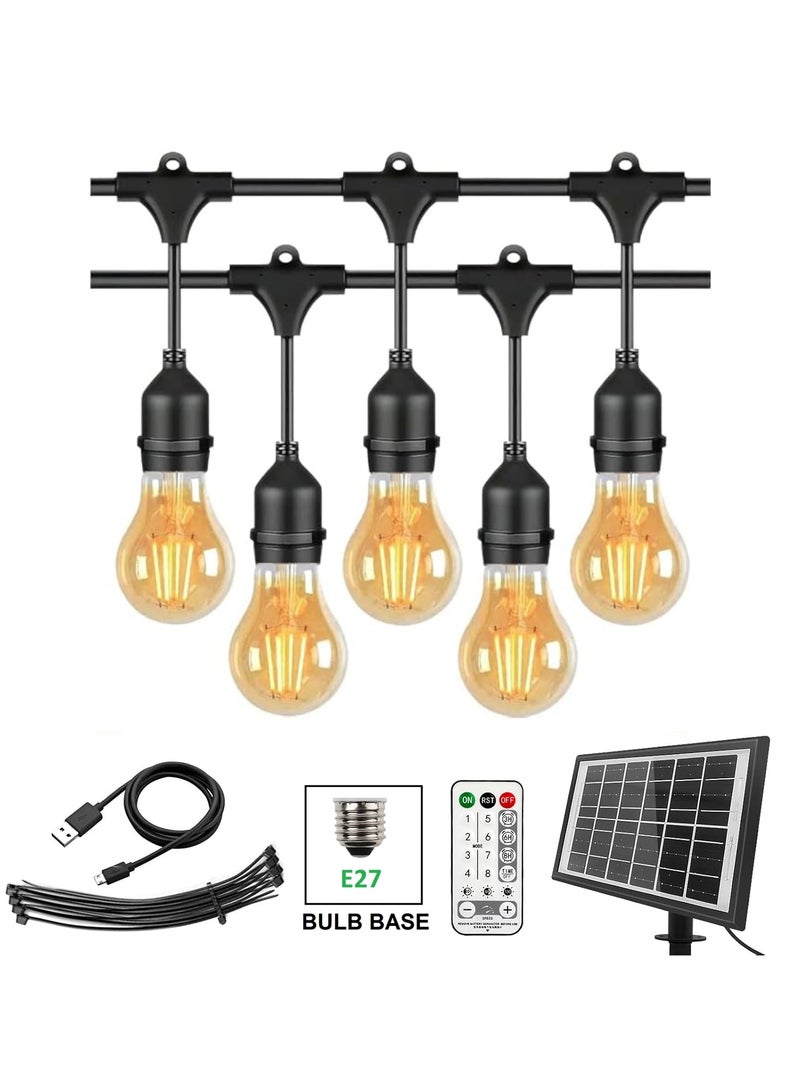 يوويل في الهواء الطلق مقاوم للماء IP65 سلسلة أضواء LED E27 حامل سلك حامل لمبة 10 متر مع 20 لمبة 4 وات A60 كهرمان مع قابس الاتحاد الأوروبي حامل لمبة الطاقة الشمسية لأضواء زينة رمضان وإضاءة ديكور خارجية معلقة 6000 مللي أمبير في الساعة وUSB-C، سلسلة أضواء مع جهاز تحكم عن بعد و8 أوضاع رمضان ضوء مع علاقات الكابل - Image 1