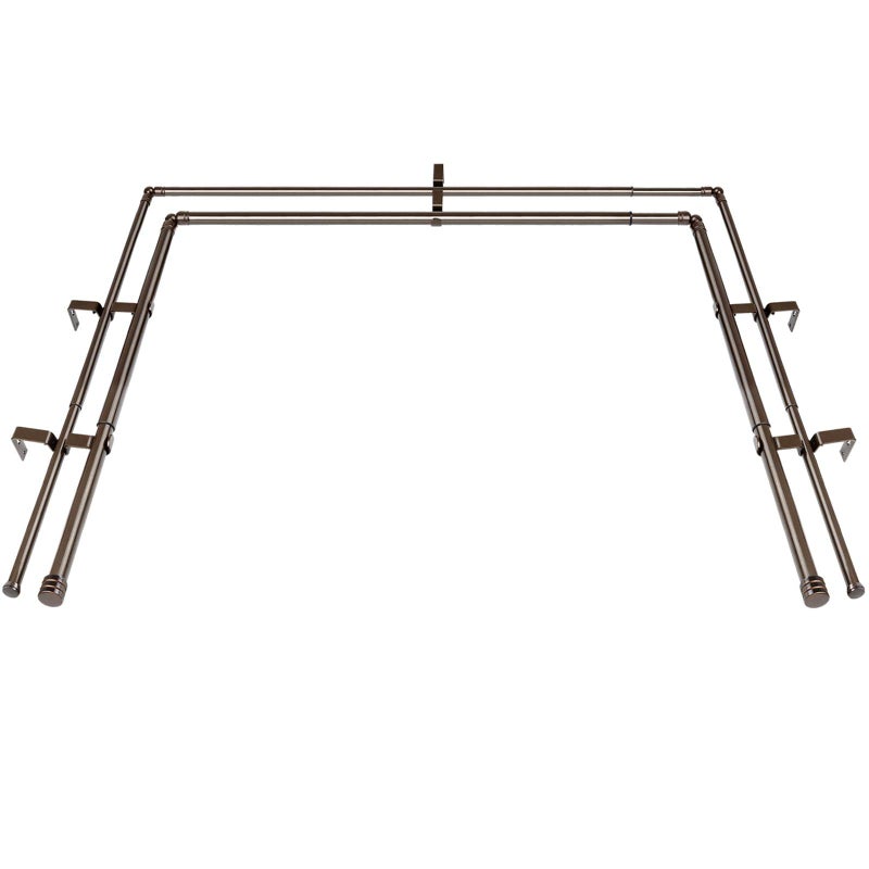 HOTOZON 1 Inch Heavy Duty Double Bay Window Curtain Rods3672 Inch Center Rod for Window 24 to 68 Inch 2036 Inch Side Rods for windows 1632 Inch Antique Bronze End Cap Finials