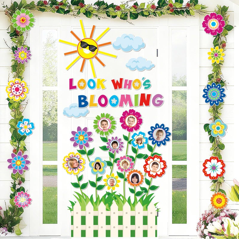 FYSUIMU 73Pcs Spring Classroom Door Decoration Bulletin Board Set Colorful Flower Blooming Growth Mindset Paper Cutouts for School Classroom Chalkboard Wall Door Photo Decor - Image 1