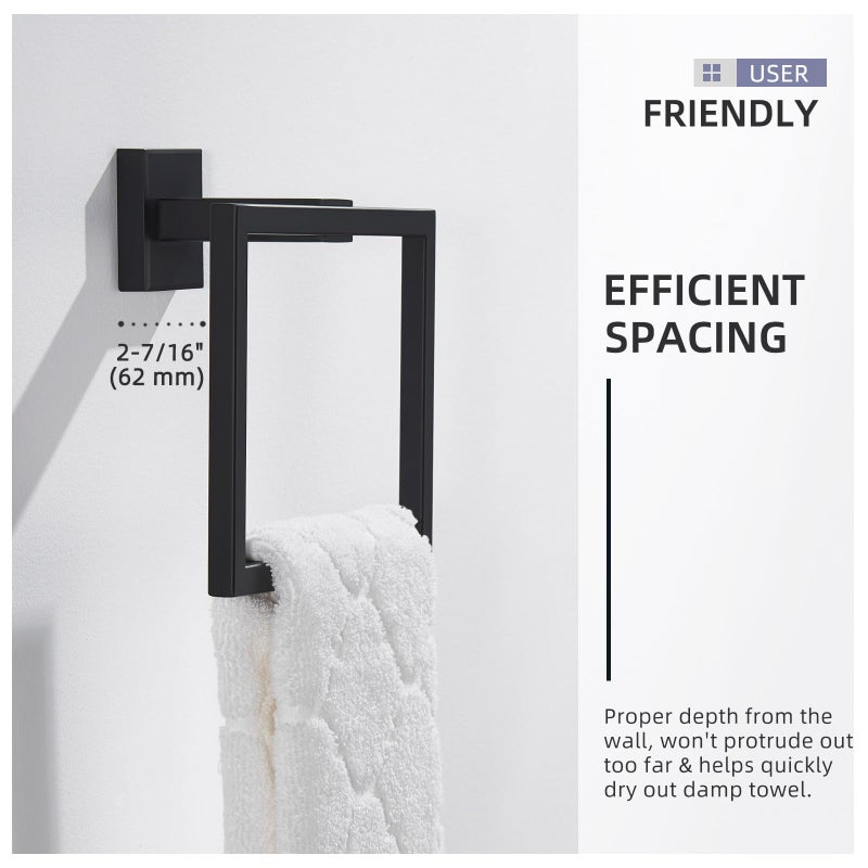 Angle Simple Towel Holder Matte Black, Stainless Steel Square Hand Towel Ring Rack Hanger for Bathroom Wall Mount, 7.09 Inches - Image 5