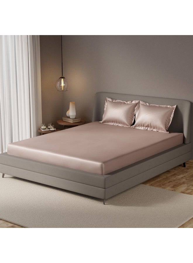 Stoa Paris Elastic Fitted Bedsheet Double Bed with Pillow Covers, Premium Ultra Satin Bedding Set, Gifts for Women, Couples, Wedding, Bedroom Home Furnishing, Date Night Collection - Champagne - Image 2
