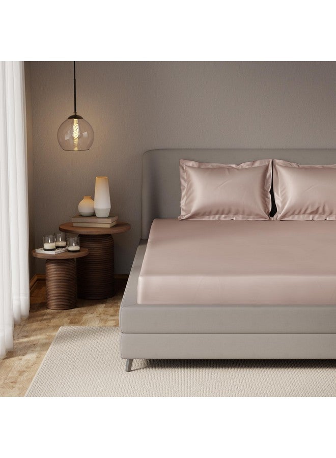 Stoa Paris Elastic Fitted Bedsheet Double Bed with Pillow Covers, Premium Ultra Satin Bedding Set, Gifts for Women, Couples, Wedding, Bedroom Home Furnishing, Date Night Collection - Champagne - Image 1