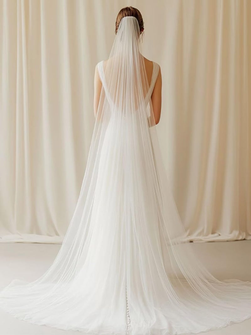 Foyte Cathedral Length Veil Bride Wedding Veils 2 Tier Bridal Long Tulle Chapel Veils for Women (White-2T(118'')) - Image 4