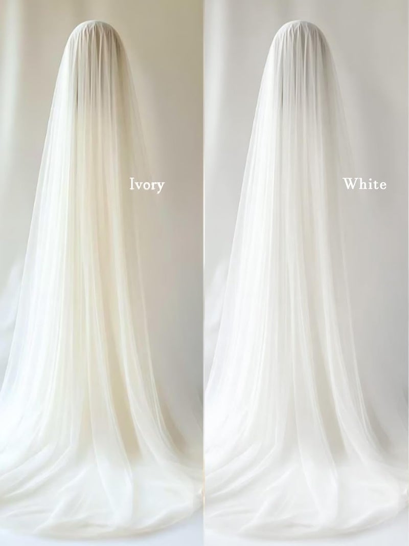 Foyte Cathedral Length Veil Bride Wedding Veils 2 Tier Bridal Long Tulle Chapel Veils for Women (White-2T(118'')) - Image 5