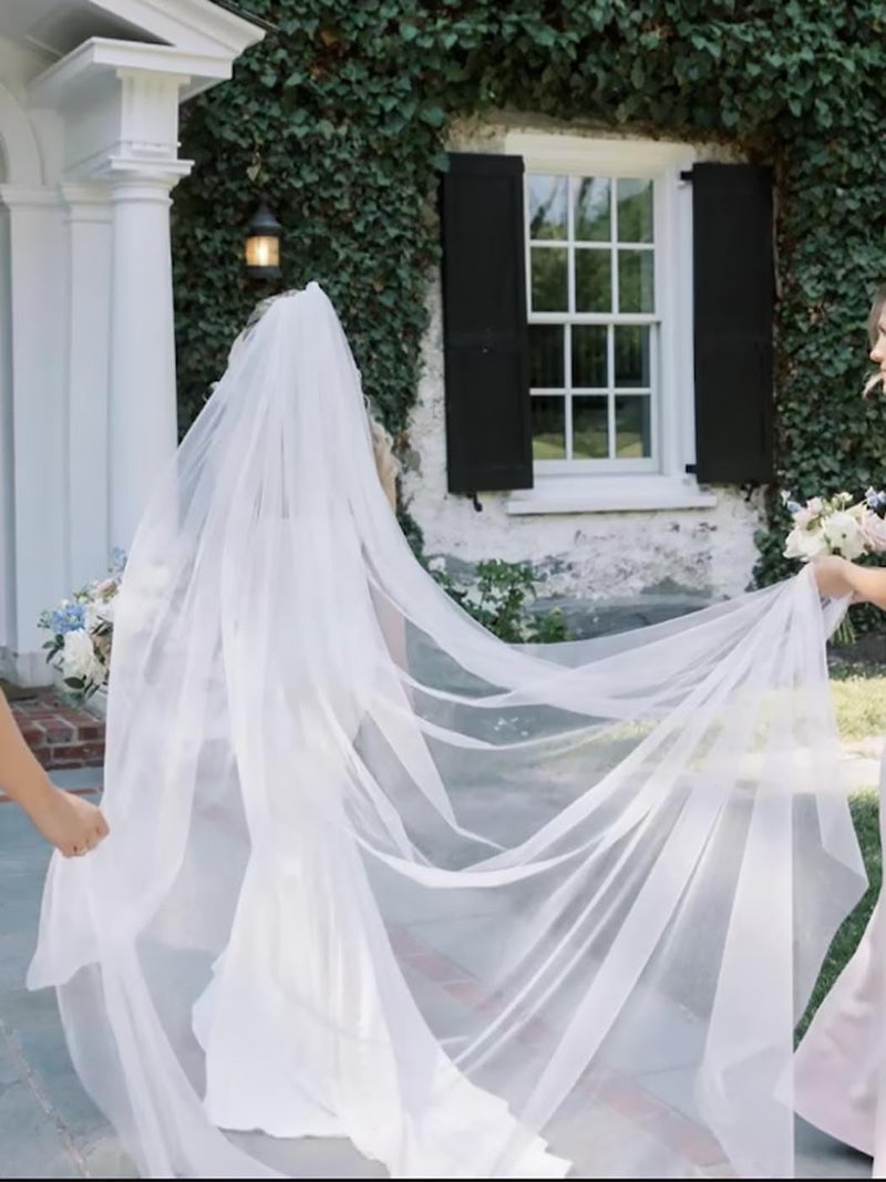 Foyte Cathedral Length Veil Bride Wedding Veils 2 Tier Bridal Long Tulle Chapel Veils for Women (White-2T(118'')) - Image 2