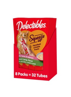 Hartz Delectables Squeeze Up Creamy Squeezable Puree, Lickable Wet Cat Treats, Grain Free, No Added Fillers, No By-Products, No Added Preservatives, 0.5 Ounces Tube Tuna & Salmon with Catnip, 32 Tubes Total  - Image 1